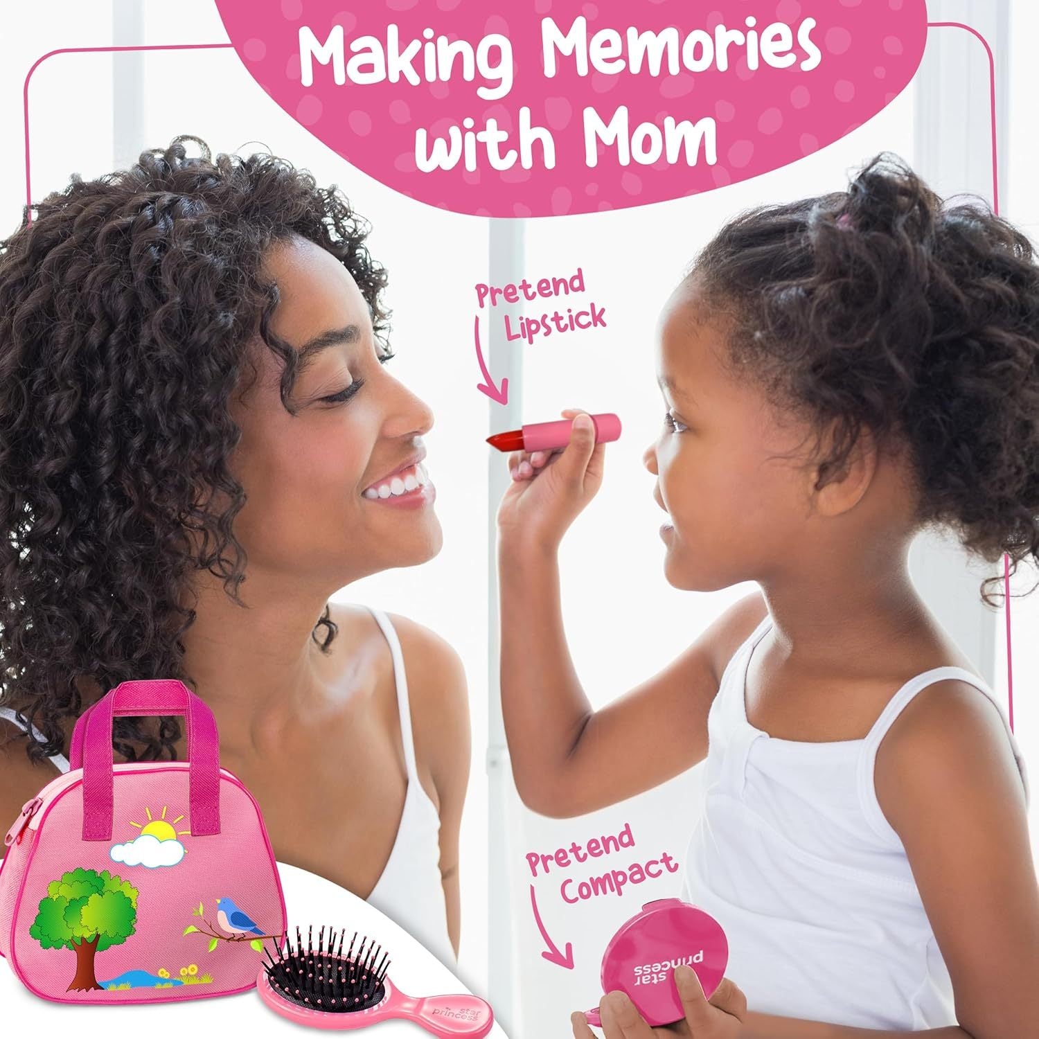 Play Purse for Little Girls with Accessories, Purse Toys for Girls with Pretend Play Makeup, Keys, Fake Smartphone, Dress Up Toy Purse for Kids - Excellent Birthday Gift for Little Girls