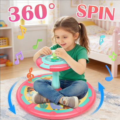 Dinosaur Sit And Spin Toy For Toddlers Girls Ages 18M+, Birthday Gift For Toddler, 360° Spin Seat Indoor Interactive Sensory Toy With Music