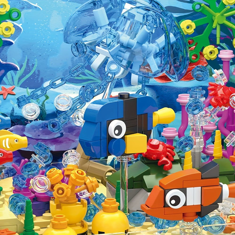 Fish Tank Building Block Set with Light, Aquarium, Marine Jellyfish, Building Block Toy for Home Decor