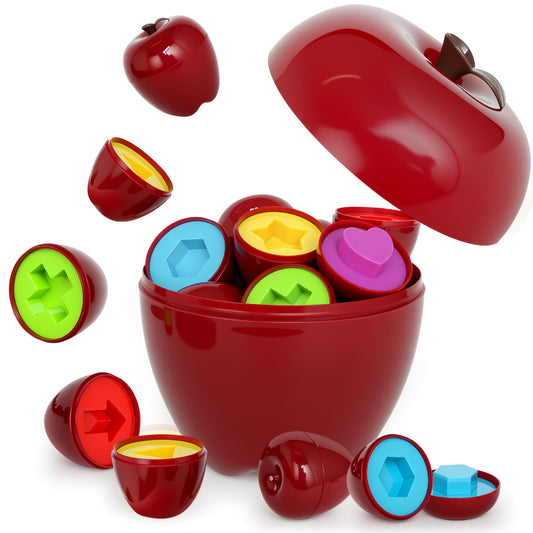 [Educational Toddler Toys] Geometric Apple Shape Sorter Toys for Toddlers 10m+, Preschool Educatioanl Learning Color Sorting Matching Games Fine Motor Toddler Activities Toys for Kids Boys Girls