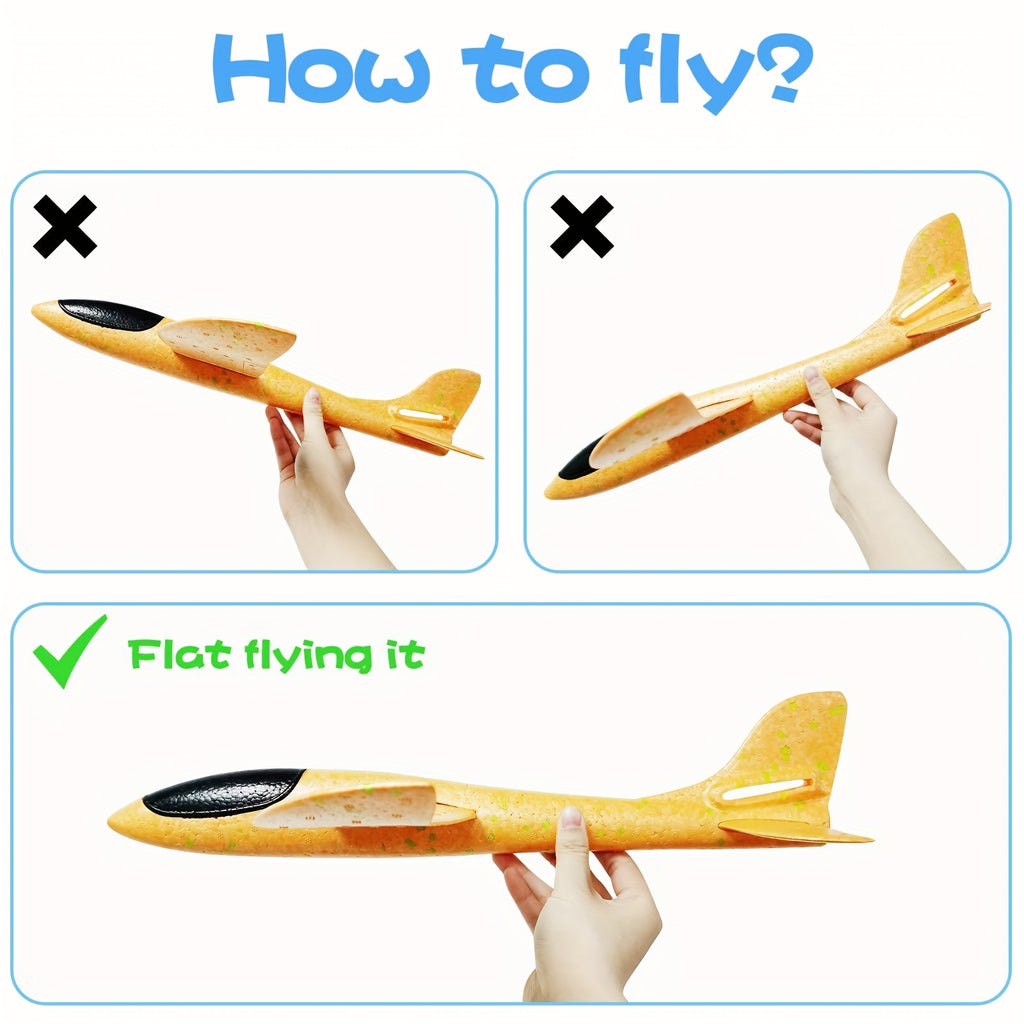 4 6pcs Airplane/flying Toy, 17.5-inch Large Throwing Foam Plane/glider, 2 Flying Modes, Birthday Gift 3 4 5 6 7 8 9 10 11 12-year-old Boy, Outdoor Sports Game Toys
