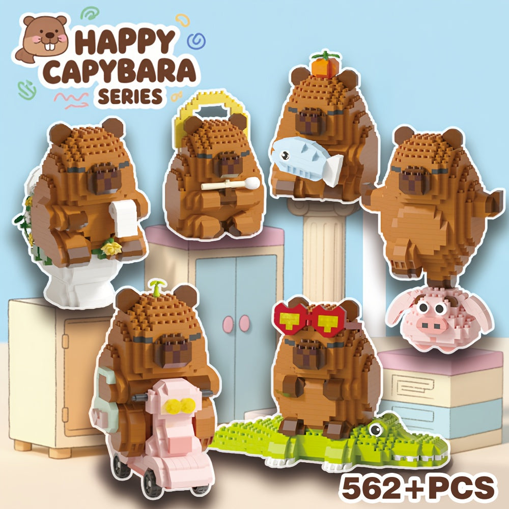 Easter, Easter Gifts, 562+pcs Collector's Edition Capybara Micro Particles Building Blocks, Eternal DIY Home Desk Decor, Suitable for Boys And Girls, Miniature Building Blocks, Assembly Set, Stress-relieving Toy, Children's Festival Gift