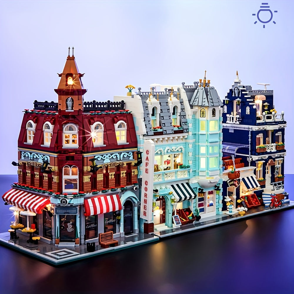 European Architecture Mini Building Blocks Set - City Market And Grocery Store Creative City Street Landscape Assembly Toy, 3 Levels Modular Architecture, Architecture Scene Model Building Blocks Set