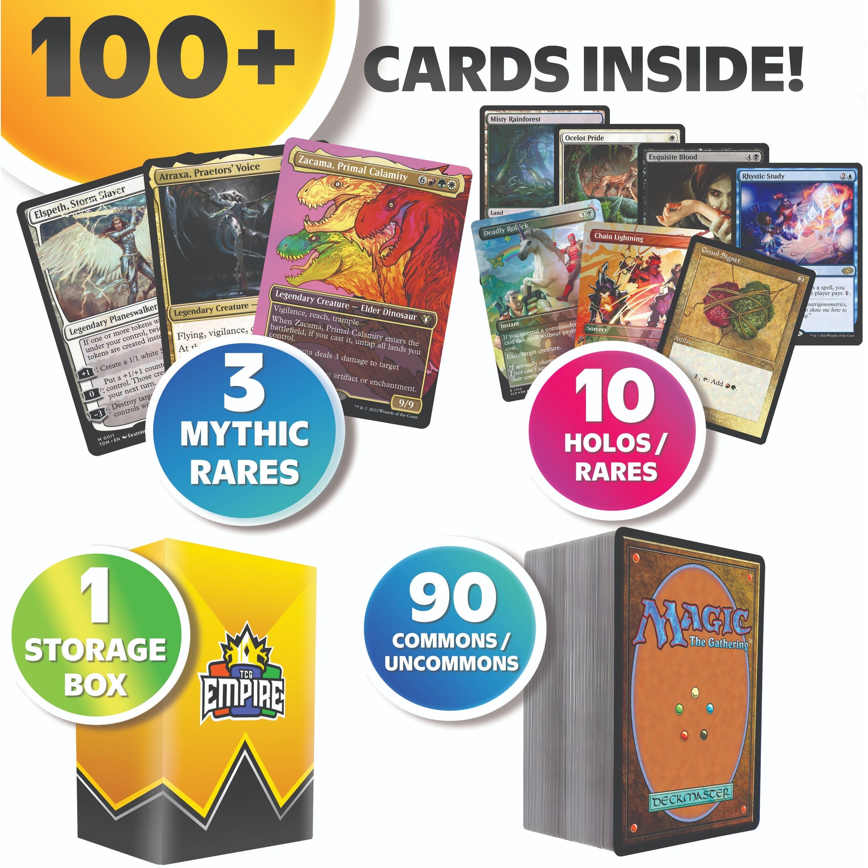 100 Magic: The Gathering Cards | MTG Starter & Collector Box | 3 Mythic Rares + 10 Rares or Foils Included! | Perfect Gift for Players & Collectors!