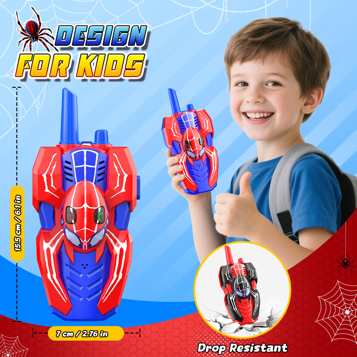 2 Packs Walkie Talkies for Kids, Spider 2-Way Radio Toys for 3 4 5 6 7 8 9 10 11 12 Boys Girls Valentine's Day Easter Back to School Halloween Christmas Birthday Thanksgiving Parent-Child Activities Gifts