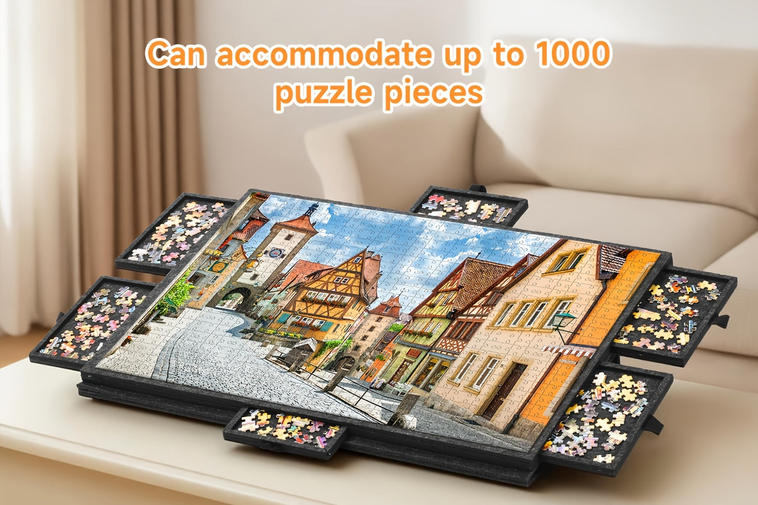 Foldable Puzzle Board Felt Mat, Suitable for Up to 1000pcs, Comes with 6 Drawers