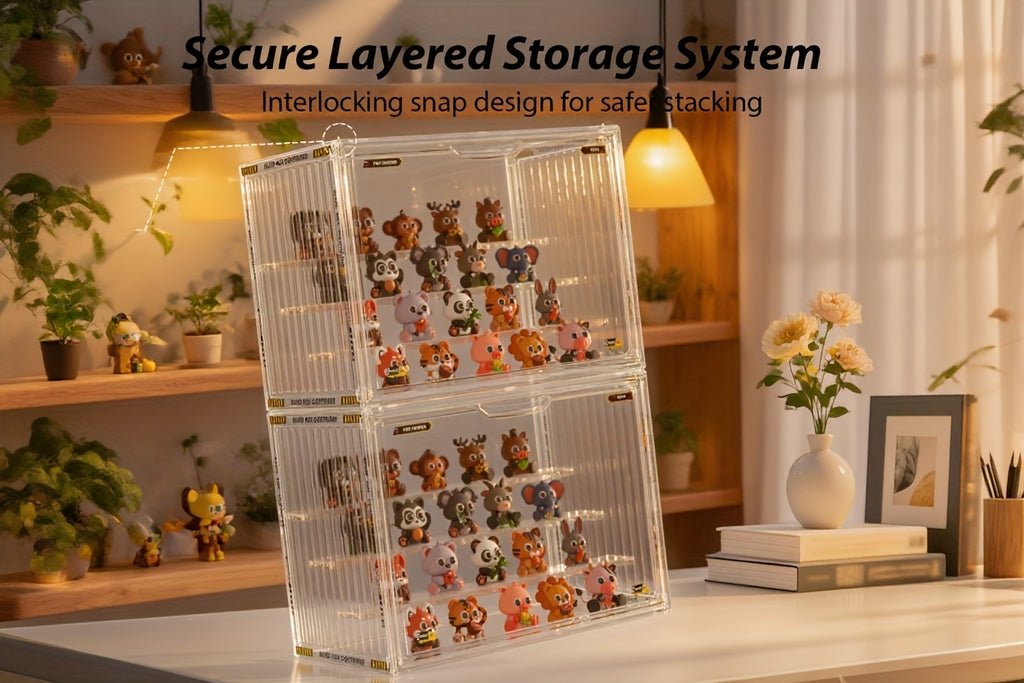 4-Tier Transparent Figure Display Box - Collector'S Acrylic Clear Protective Case, Magnetic Design for Desktop Placement, Figure Organizer, Large Size Box, Free Combination, Ideal for Doll Collections