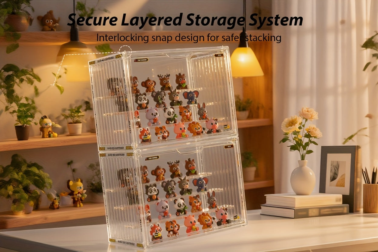 4-Tier Transparent Figure Display Box - Collector'S Acrylic Clear Protective Case, Magnetic Design for Desktop Placement, Figure Organizer, Large Size Box, Free Combination, Ideal for Doll Collections