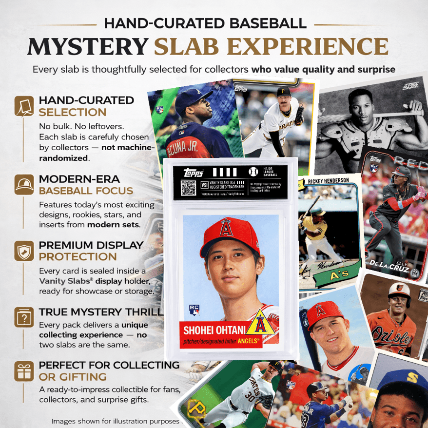 Baseball Mystery Trading Card Slabbed | Rookies, Stars, Autographs or Inserts Guaranteed! | Perfect Gift for Kids & Collectors (Topps & Panini Included)