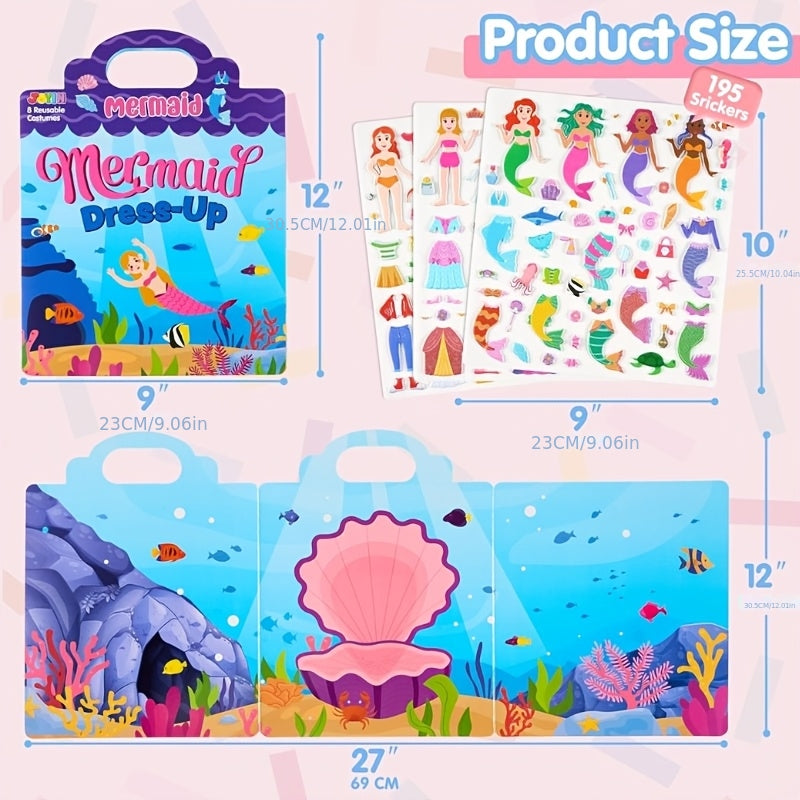 SYNCFUN 3pcs 3D Foam Sticker Books, Reusable Sticker Activity Books for Kids, Travel Toys for Airplane, Cute Restickable Stickers, Crafts Gifts - Fashion, Mermaid, Princess Dress-up