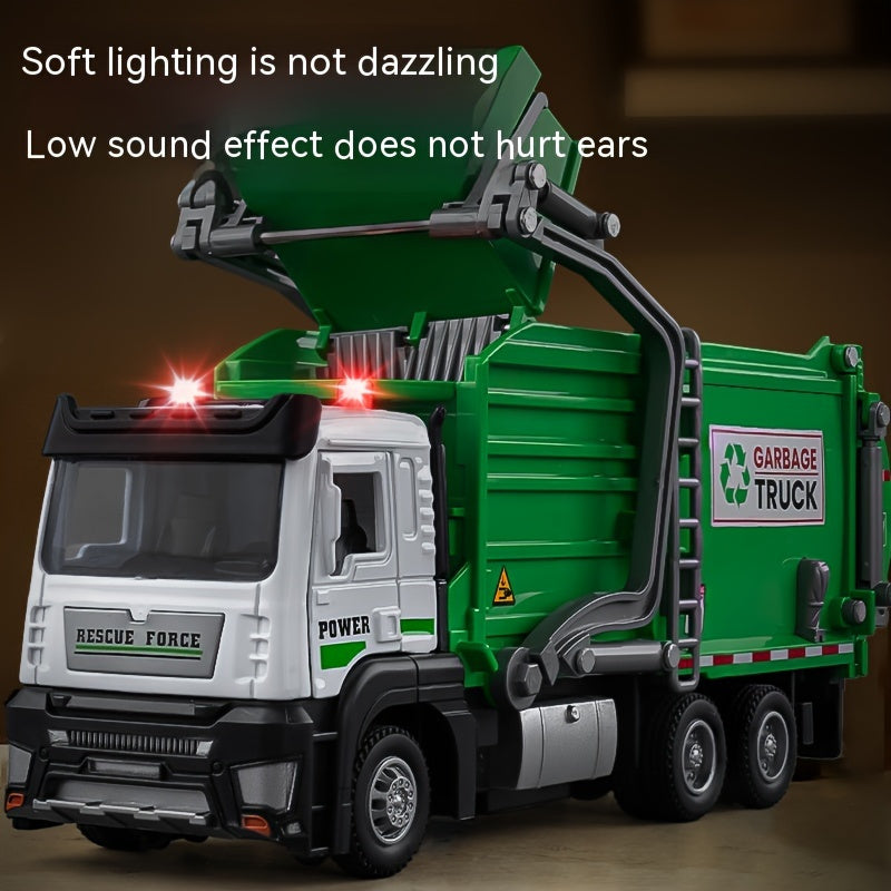[4 Trash Bins Garbage Truck Model] Toy Garbage Truck with Sound&Light, Cleaning, Garbage Sorting Bin, Sanitation And Cleaning Engineering Car Model Toys Gifs for Boys&Girls