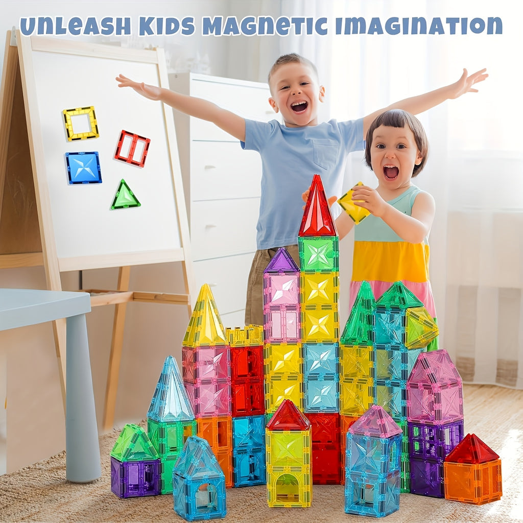 Magnetic Tiles, Deluxe 120pcs Building Blocks Magnet Toys for Kids, 3D Magnet Puzzles Stacking Blocks for Boys Girls, Huge Set with 2 Cars