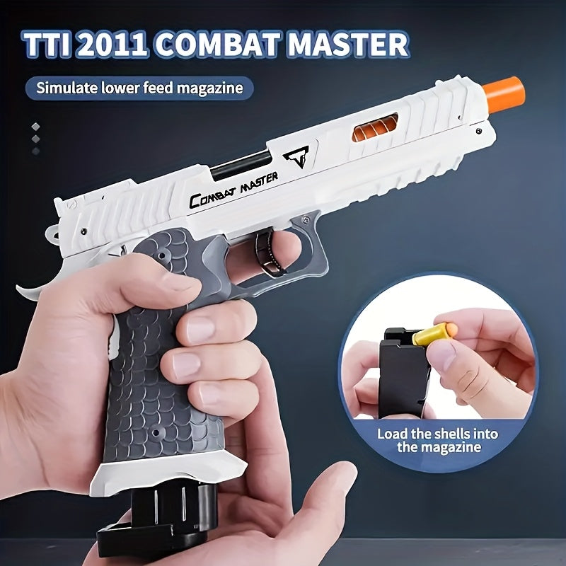 1pc/ 2pcs High Quality 2011 Battle Master Semi-automatic Soft Toy Gun, Including 1 Magazine, 6 Bullets, 20 Actual Combat Simulation Ammunition, Simulation Training Model, Safe ABS Plastic Material, Cartridge Case Discharge Design