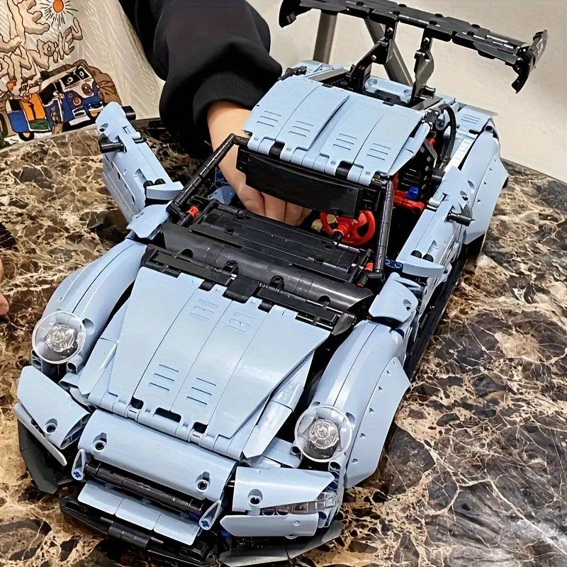 2100pcs Cool Toys for Men Creative Misty Blue Lowrider Sports Car Building Blocks Model Fashionable Model Desktop Ornament Room Decoration, Home, Adult Building, Valentine'S Day Gifts