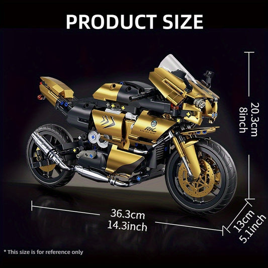1:10 1000pcsDIY Motorcycle Building Blocks, With Super Cool Black And Golden Color Matching, Exquisite Details, Endless Fun To Assemble, Large-size Modeling, And Collection Of Decorative Ornaments.