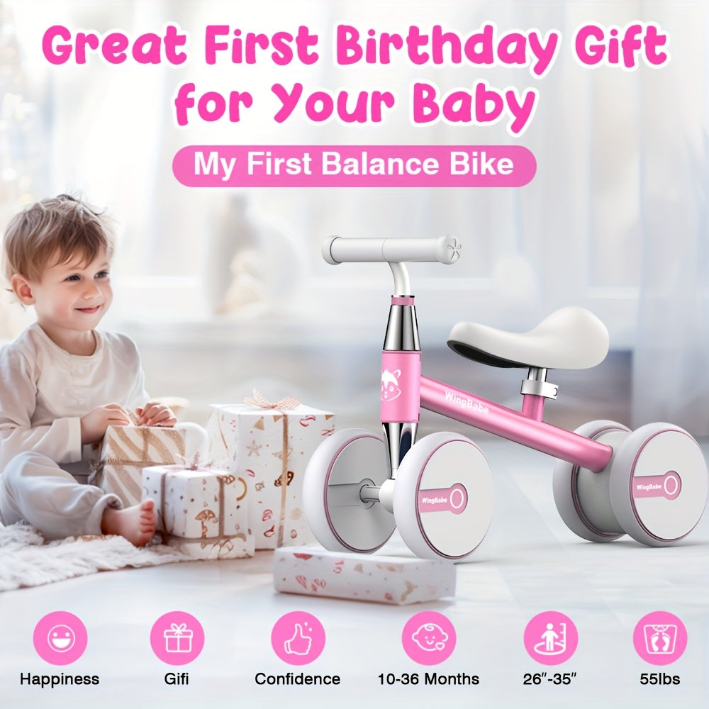 [Perfect First Birthday] Baby Balance Bike for 10-36 Month Toddler Boys & Girls, 4 Wheels Kids First Balance Bike, Perfect First Birthday & Children's Day Gifts