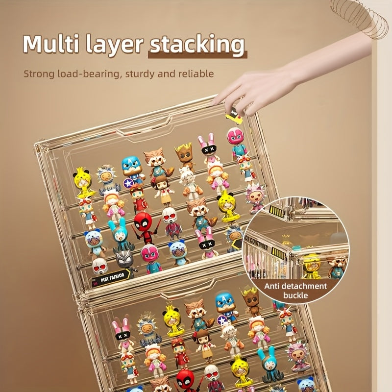 4-Tier Transparent Figure Display Box - Collector'S Acrylic Clear Protective Case, Magnetic Design for Desktop Placement, Figure Organizer, Large Size Box, Free Combination, Ideal for Doll Collections