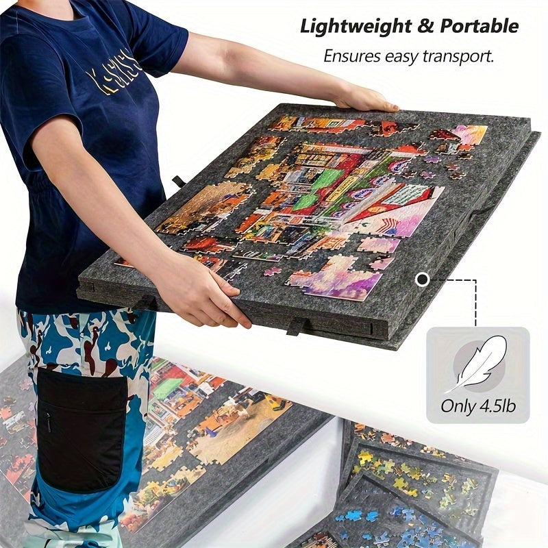 1000pcs Large Puzzle Board, 6-Drawer Classification System with Tile Storage, Foldable Jigsaw Table with Built-In Stand & Protective Cover, Portable Puzzle Organizer for Adults