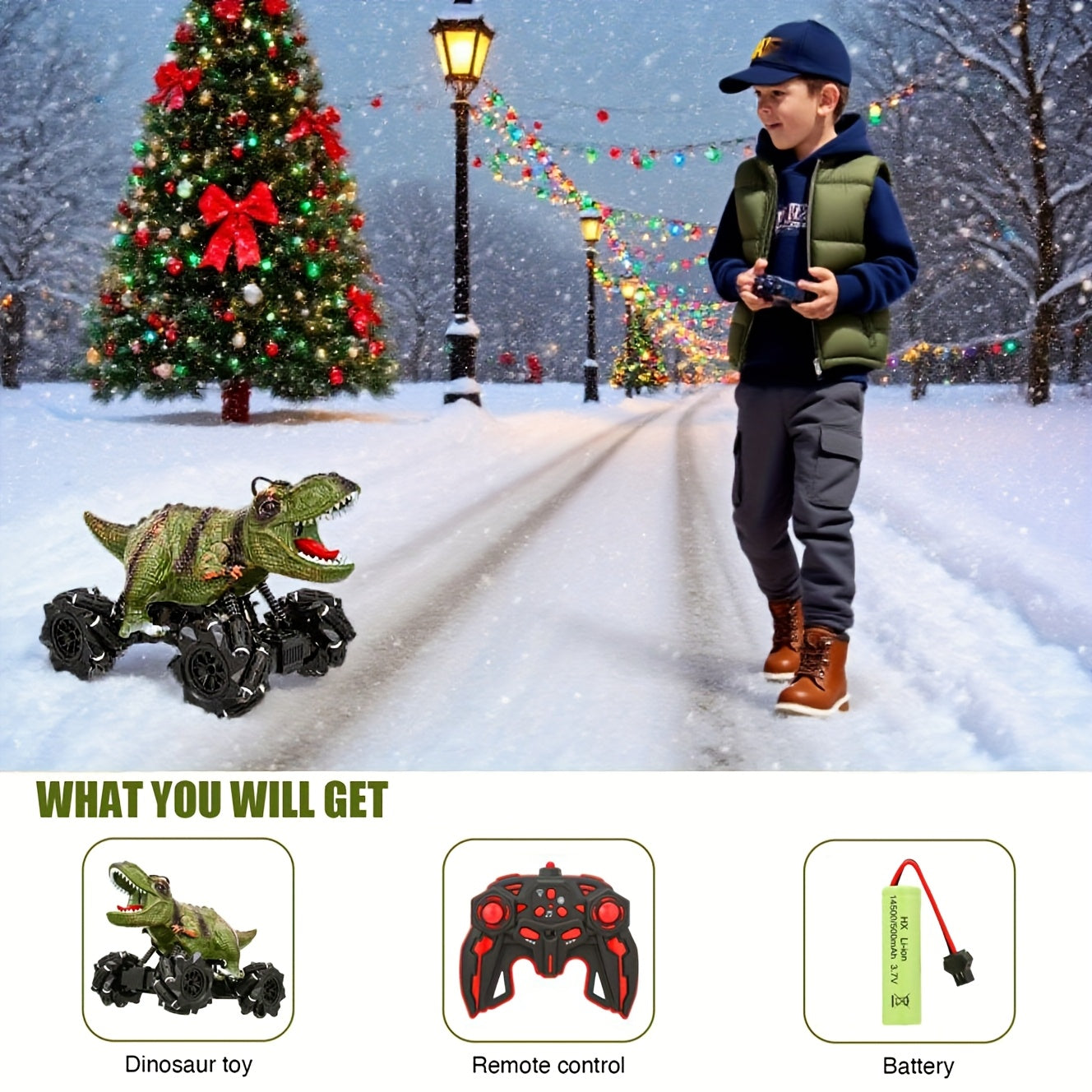 Dinosaur Stunt Remote Control Car with Lights, Sounds, And Spray Function - Monster Stunt Truck Toy Perfect for Indoor And Outdoor All-terrain Fun Durable Construction with Side-to-side Parallel Movement Ideal Birthday, Or Easter