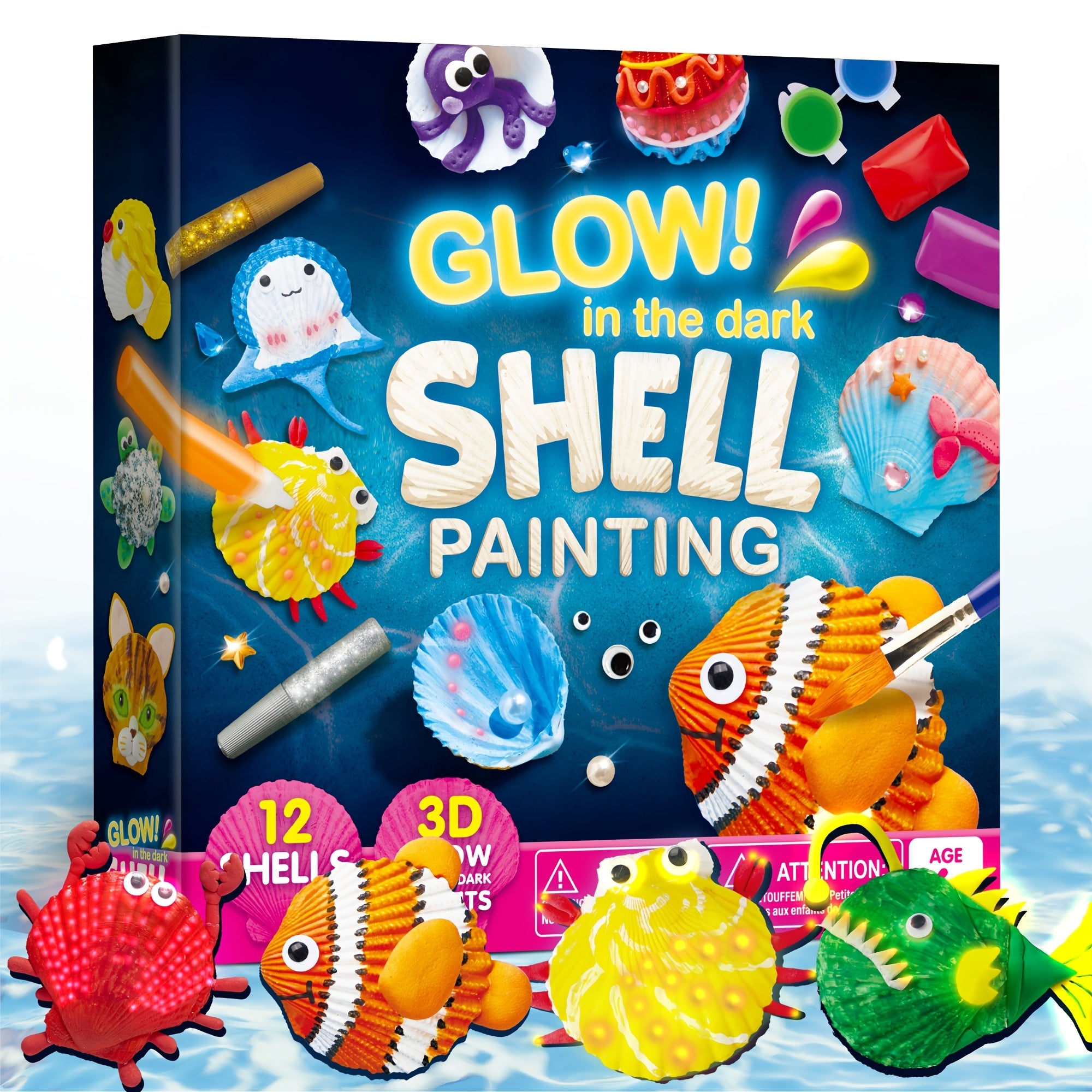 A Set of 12 Ocean-Themed Art Supplies for Kids, Featuring Glow-In-The-Dark Sea Shell Painting Kits. These Non-Toxic Paints Make for Great Multi-Item Party Favors, Ideal for Creative STEM Art Projects, Suitable for Both Boys And Girls