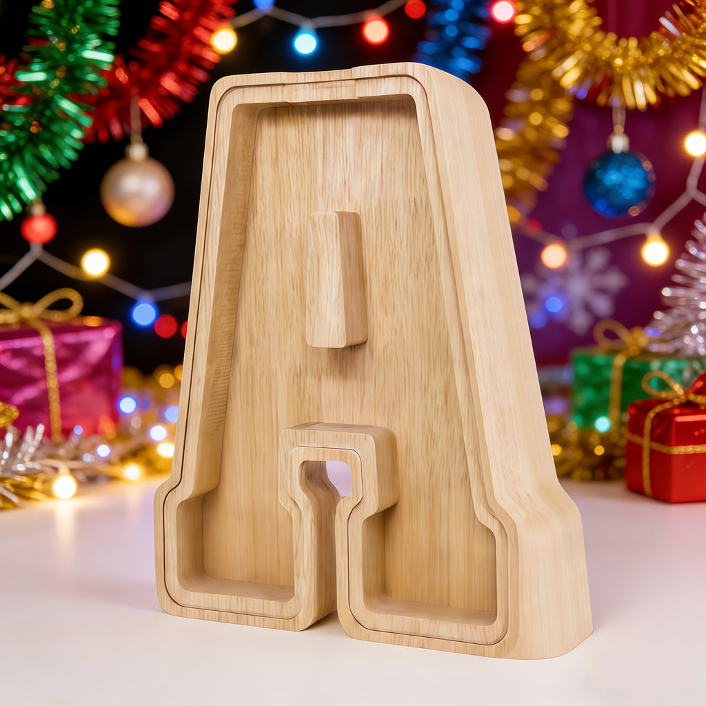 26 English Alphabet A-Z Letter Penny Bank, Large-Capacity Transparent Wooden Alphabet Penny Bank, Wooden Savings Box, Back to School Gifts, Halloween Gifts, Christmas Gifts