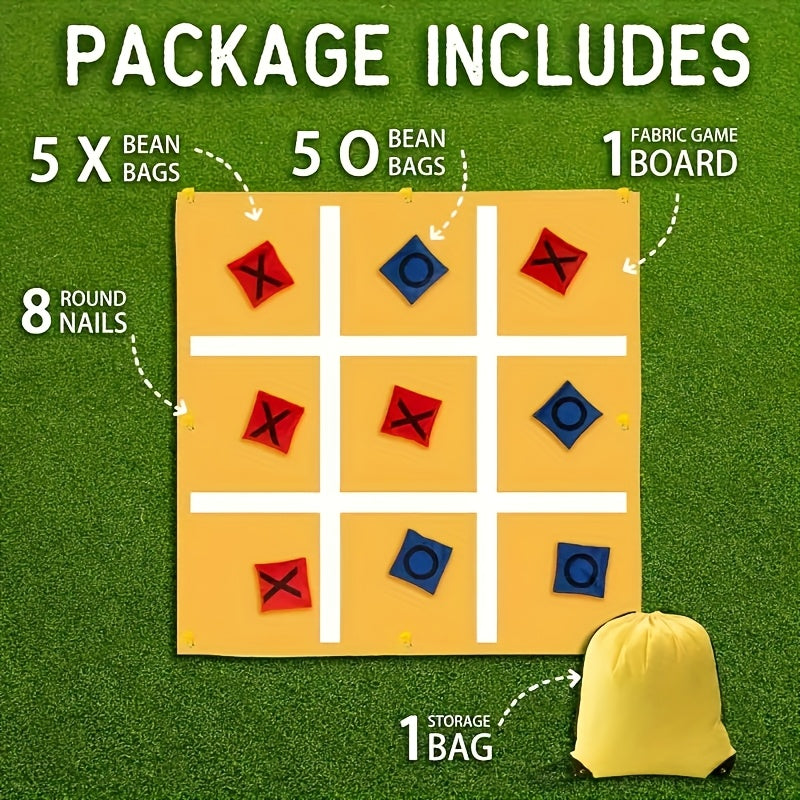 Tic Tac Toe Game Set Bean Bag Toss Game Outdoor Tic Tac Toe Cloth with Bean Bag Drawstring Storage Bag Yellow Ground Nails for Adult Family Camping Indoor Outdoor Game Supplies, Christmas Party Game Supplies, Christmas/Thanksgiving Gifts