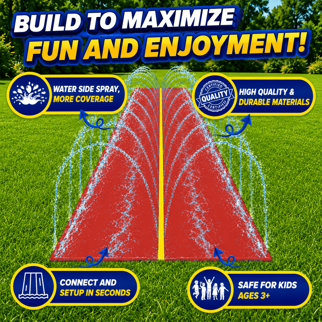 18x5FT Dual Lane Kids Water Slide – Outdoor Slide Summer Toy | Heavy Duty PVC Lawn Water Mat with Built-In Zigzag Sprinkler System | Summer Water Activities for Boys & Girls Ages 3+ (Red)
