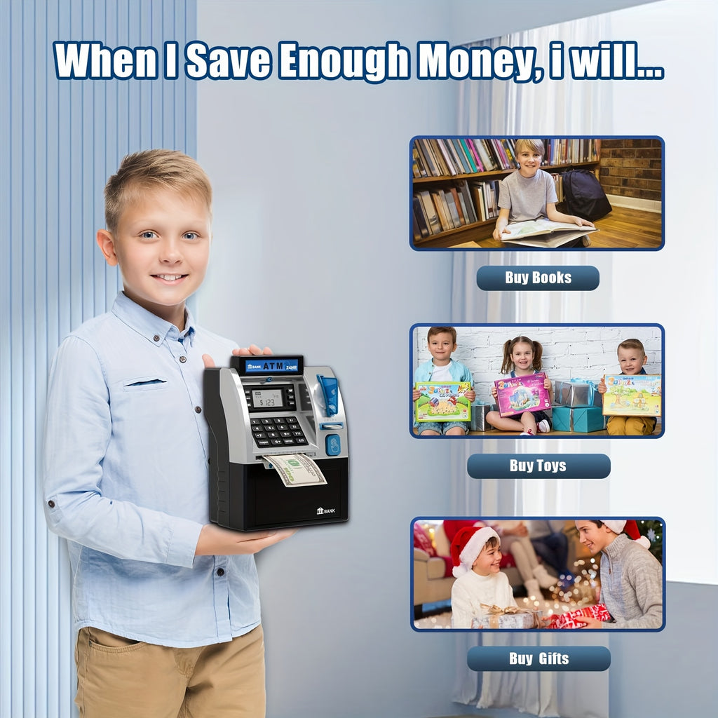 ATM Kids Penny Bank, Kids Banknote And Coin Savings Bank, Electronic ATM Cash Coin Savings Bank with Password, Suitable for Boys Girls Gift Toys, Christmas Gifts, Birthday Gifts