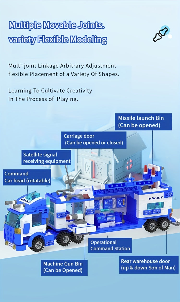 [24H Ship] 700pcs Department Car Building Blocks, City Patrol Police Toy, Vehicle Truck Action Figures Brick Toys For Children, Role-Play Toys For Boys, Halloween, Thanksgiving Day, Christmas Gift, Random Ship With Blue/ Black Color