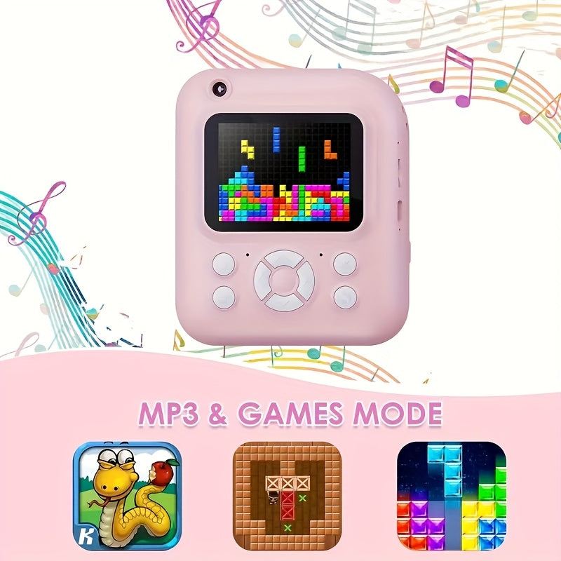 Instant Printer Camera for Kids - Camera Game MP3 3-in-1, Instant Print Photos In 1 Second, Puzzle Games, 10x Digital Zoom, 2.4'' HD Screen, Photography - 32G Card, Card Reader, USB Cable, Lanyard, Print Paper, Storage Bag - Perfect Halloween