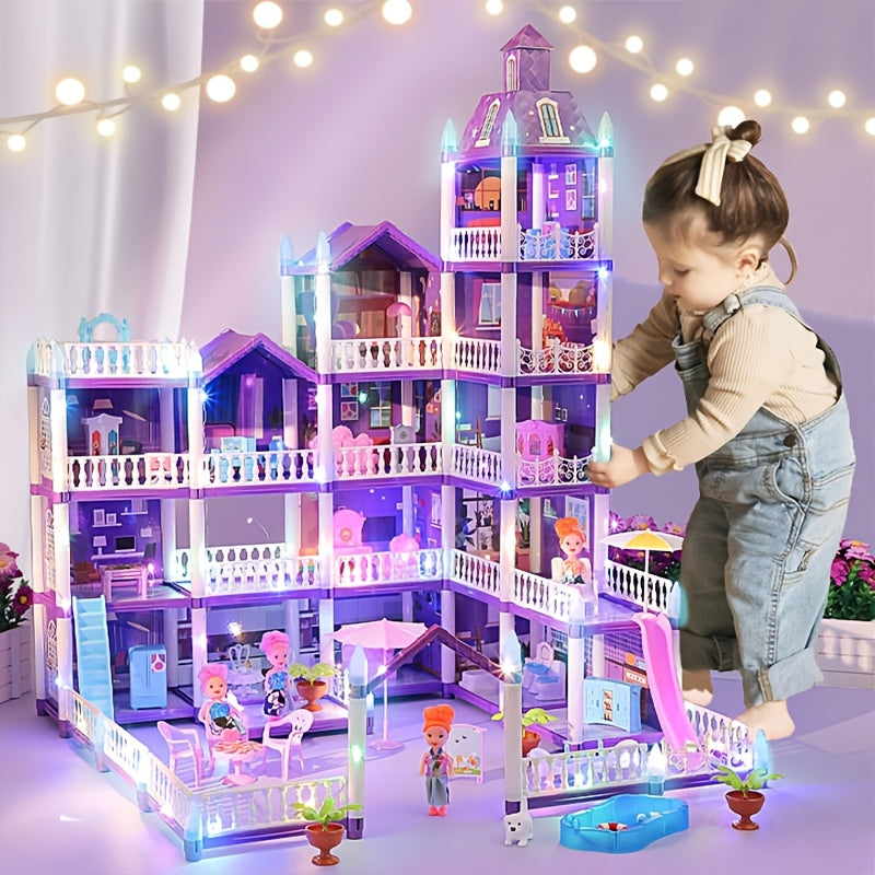 A Dollhouse Designed for Girls, Featuring 11 Rooms, Doll Figures, Puppies, Furniture, Additions, And LED Lighting, Making It an Ideal Playhouse Gift for Girls Aged 3 to 10