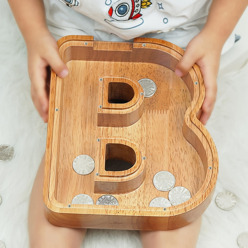 26 Wooden Letter Penny Bank, Penny Bank for Adults, Alphabet Money Bank, Safe & Durable Savings Box Coin Bank Birthday Gift