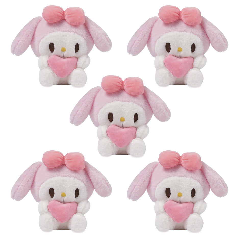 (Licensed) Sanrio 5pcs Set: Adorable Hello Kitty, Kuromi, Melody, and Gudetama Plushies Holding Hearts Perfect for Birthday Gifts, Holiday Surprises, Christmas, Thanksgiving, and Atmospheric Decora
