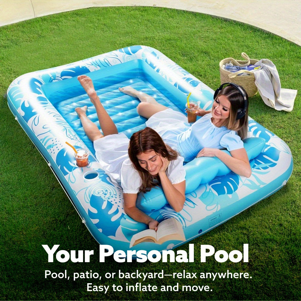 SYNCFUN Inflatable Tanning Pool Lounger Float, 85 X 57 Inches Extra Large Pool Floats for Adults with Pillow, 4-In-1 Suntan Tub Raft Floatie, Sunbathing Bed Lounge for Water Blow Up Ball Pit Party Gifts, Xl-Blue