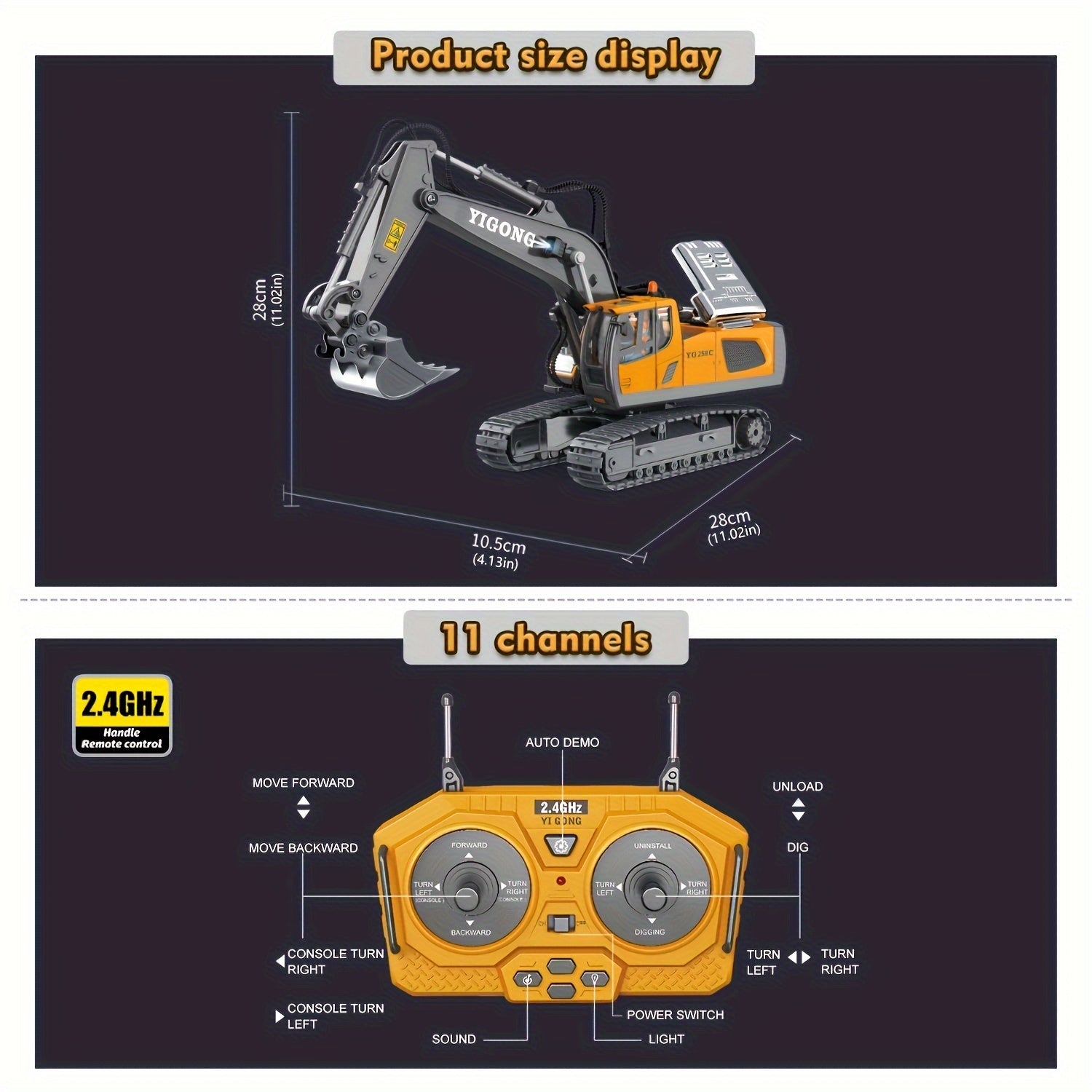 Remote Control Excavator, Bulldozer, Dump Truck, Loading Truck, Toy Set, Single Or Multiple Combination Set, Boys' Model, 1200mAh Remote Control Excavator Toy With Metal Shovel And Light, Suitable For Boys Over 6 Years Old