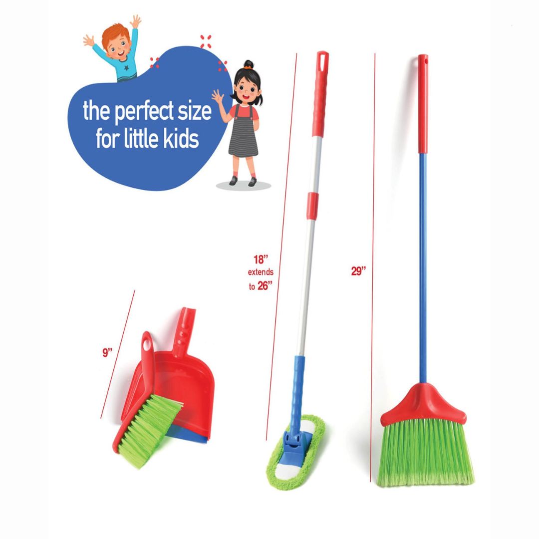 Play22 Kids Cleaning Set 4 Piece - Toy Cleaning Set includes Broom, Mop, Brush, Dust Pan - Toy KitchenCleaning Set