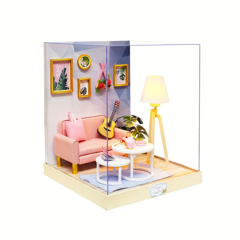 1pc with Dust Cover, Dollhouse Kit, Puzzle Puzzle Puzzle Mini House Model, Cultivating Patience And Hands-on Ability, Room And Desktop Decoration, Birthday Gift (excluding Tool Glue And Battery)