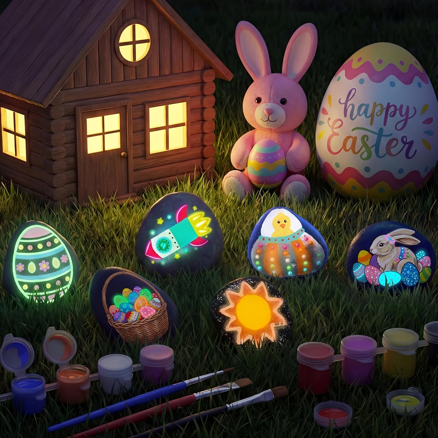 [Easter Birthday Gifts] Glow In The Dark Rock Painting Kit Toy For Kids, Craft Toys For Children, Arts And Crafts For Kids Ages 6+, Art Supplies Kids Toy, Creative Crafts Paint Kits, Cool Arts Crafts Toy For Boys And Girls, Perfect Easter Birthday Gifts