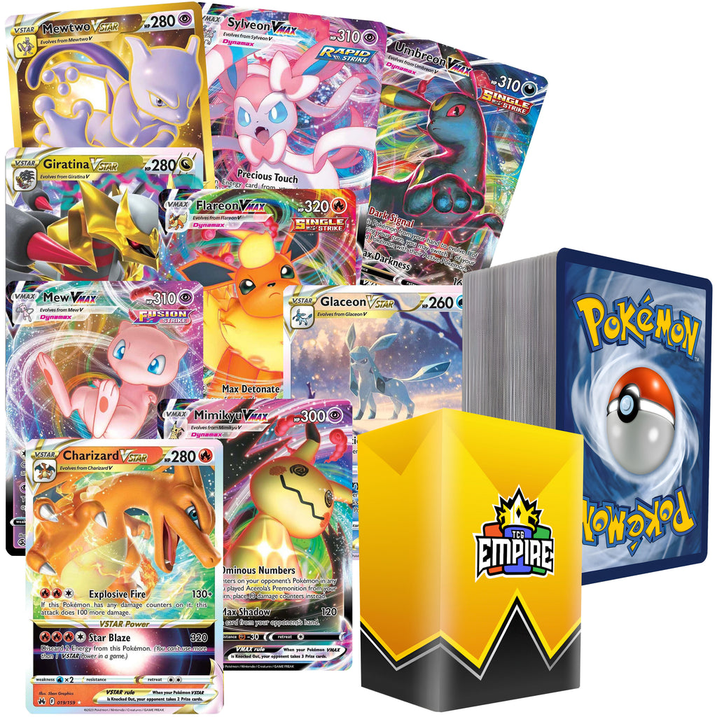 Pokemon VMAX & VSTAR Power Bundle | 100+ Pokémon Cards | 1x Random VMAX or VSTAR Guaranteed | Holos & Rares Included! | Perfect Giftable for Kids & Collectors!