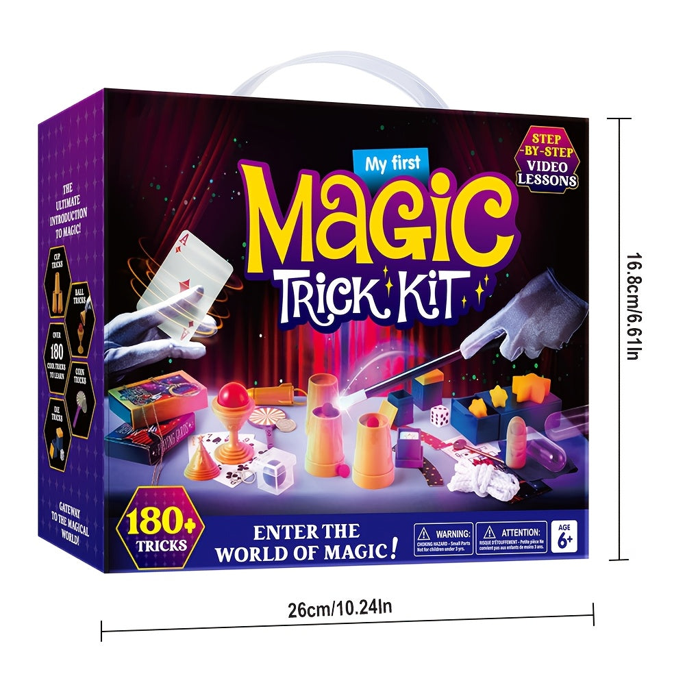 SYNCFUN 180+ Magic Trick Set Toy for Kids, My First Magic Trick Kit- Amazing Magician Toy with Step-by-Step Video Lessons, Easy Tricks Of Wand And Illusion Cards, Cool Christmas Birthday Party Gifts for Boys And Girls Aged 6+
