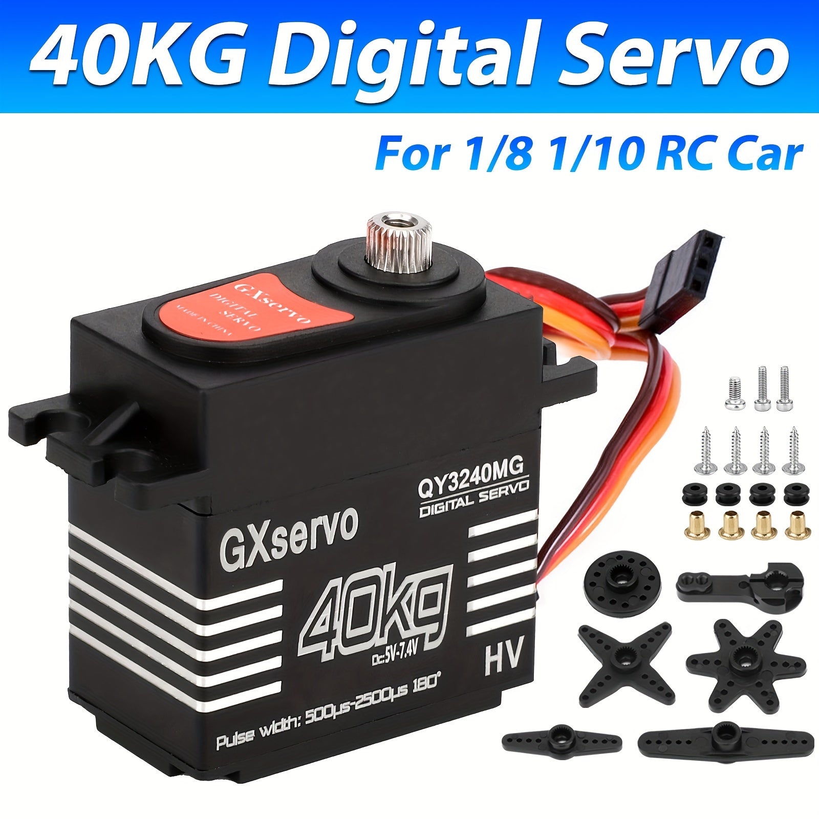 1pc 88.18LB High Torque Digital Motor Servo, 180° Metal Gear Servo with 25T Servo Arm for 1/8 1/10 RC Control, Ideal for Robotics Enthusiasm