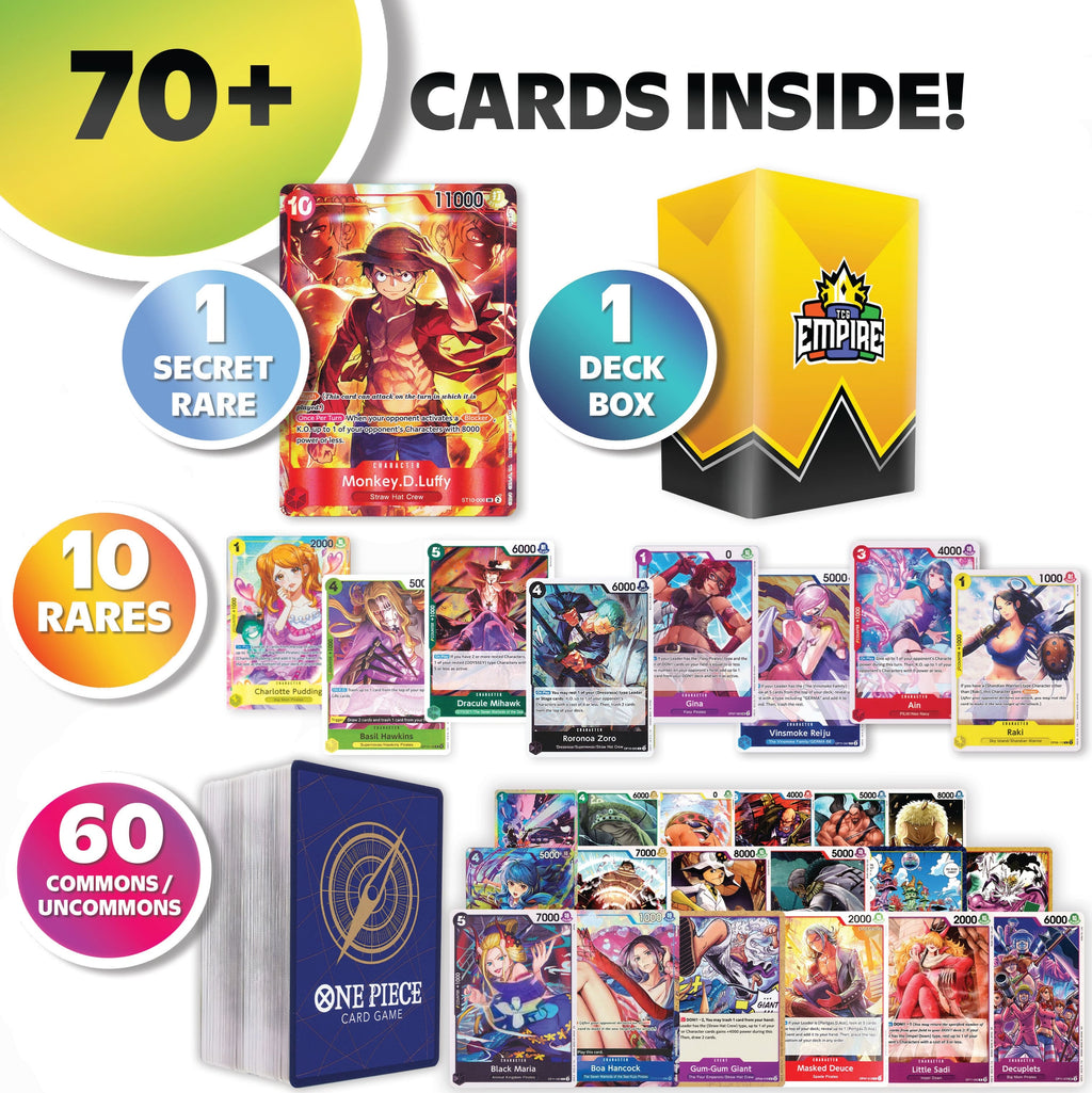 One Piece Card Game Treasure Bundle! | 1x Super Rare Guaranteed! | 10 Holos or Rares + 60 Commons & Uncommons | 70+ Cards! | Perfect Giftable for Players, Collectors & Anime Fans!