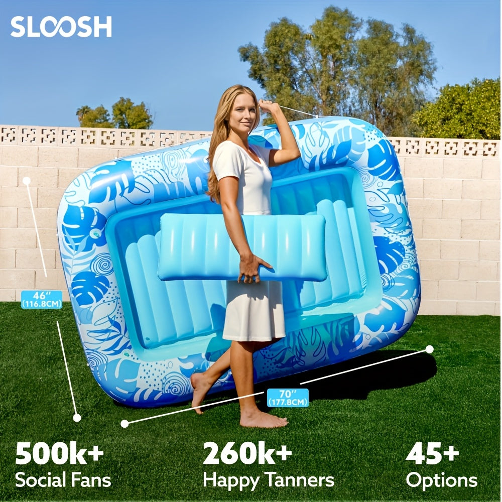 SYNCFUN 4 in 1 Suntan Tub Raft Floatie, Inflatable Tanning Pool Lounger Float, 70" X 46" Pool Floats Adult with Pillow, Sunbathing Bed Lounge for Water Blow Up Kids Ball Pit Party Gifts, L-Blue, Party Games & Activities