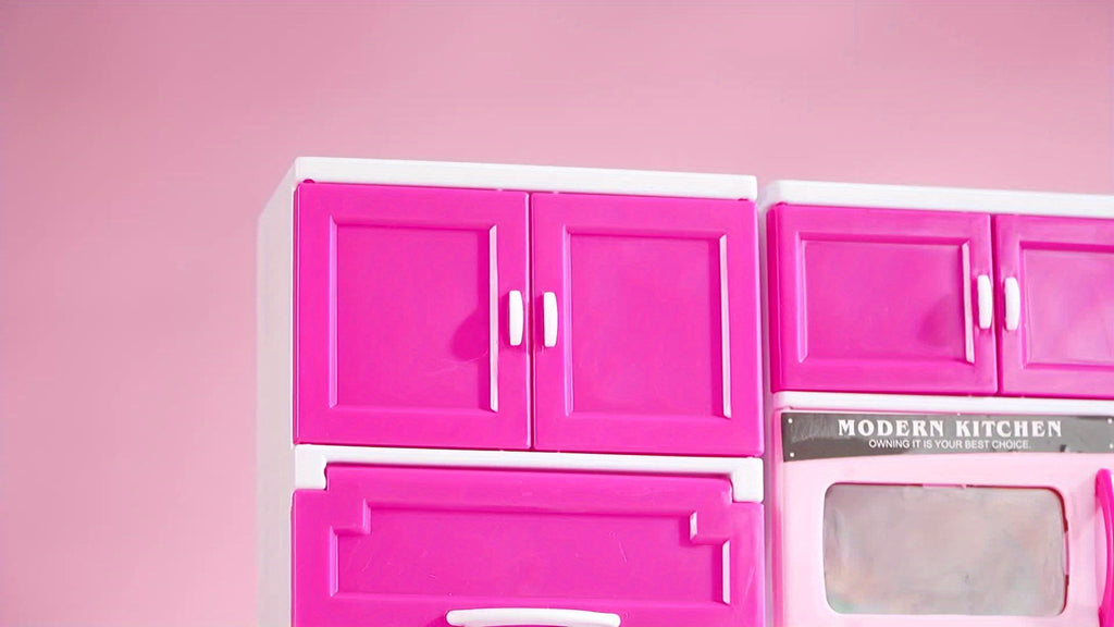 64pcs Pink Kitchen Toys with Lights And Sounds Mini Furniture Sets Doll Playset Toys