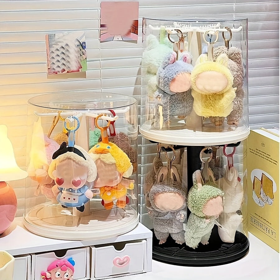 1pc 360-degree Rotating Acrylic Display Case Compatible with LABUBU - Lidded Doll Storage Box - with Transparent Dust Cover - Multi-layer Hanging Rack, for Plush Toys And Action Figure Collections - Does Not Include Dolls, Collection Storage,