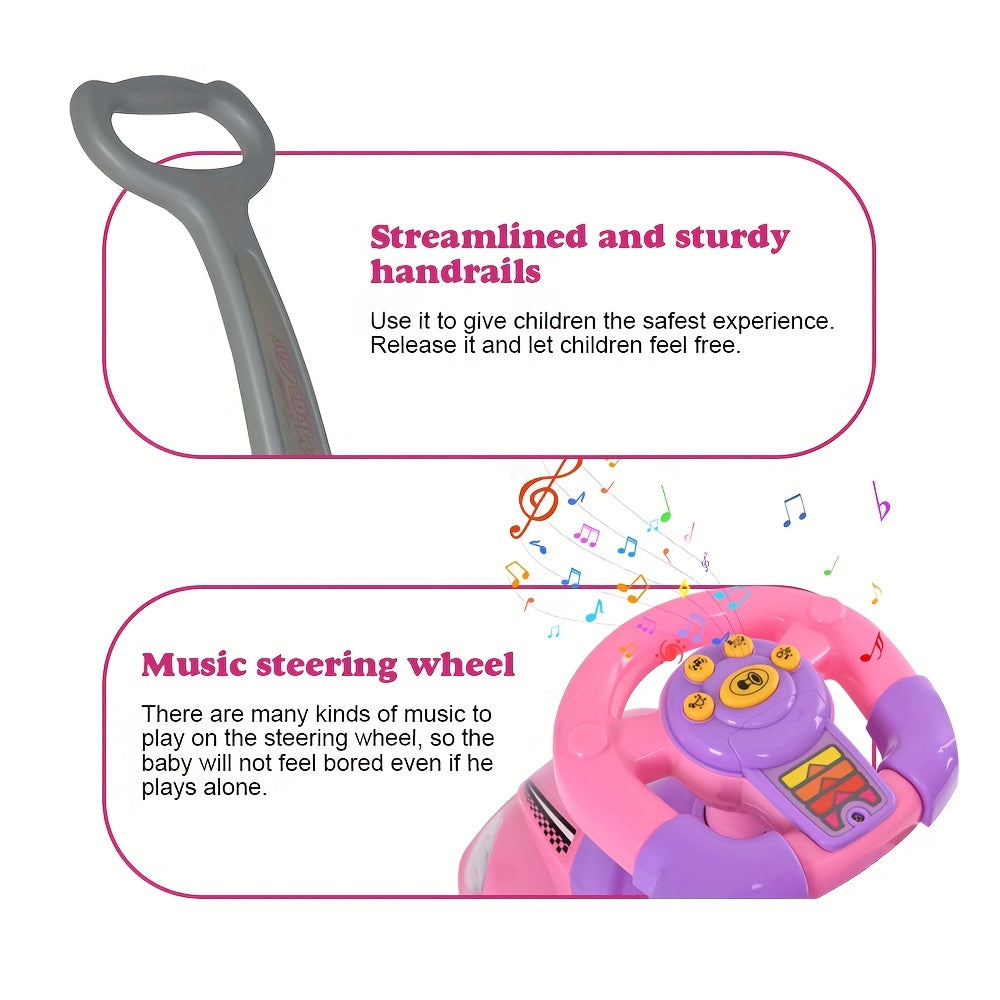 [Fun Playset] 3-in-1 Youngsters Playset: Pink Push, Ride & Walker Car | Safe & Fun for Indoor/Outdoor Play with Guardrail, Music & Under Seat Storage - Ages 18-36 Months