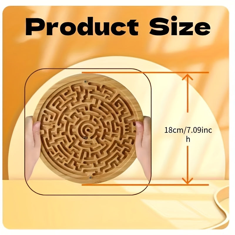 A Large Round Wooden Maze with PC Steel Ball, Balance Maze Board, Two Metal Ball Challenges And Maze Puzzles Is Used to Improve Concentration And Train Wooden Balance Board, Metal Ball Challenges And Puzzle Games, Which Is Suitable for Brain Training