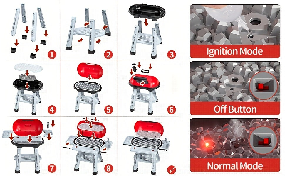 Imaginative BBQ Grill Playset for Kids, Two-Tier Structure, Includes Toy Food Items Like Meats, Fruits, Spices, And a Functional Water Tap, Suitable for Girls Aged 3 And Up