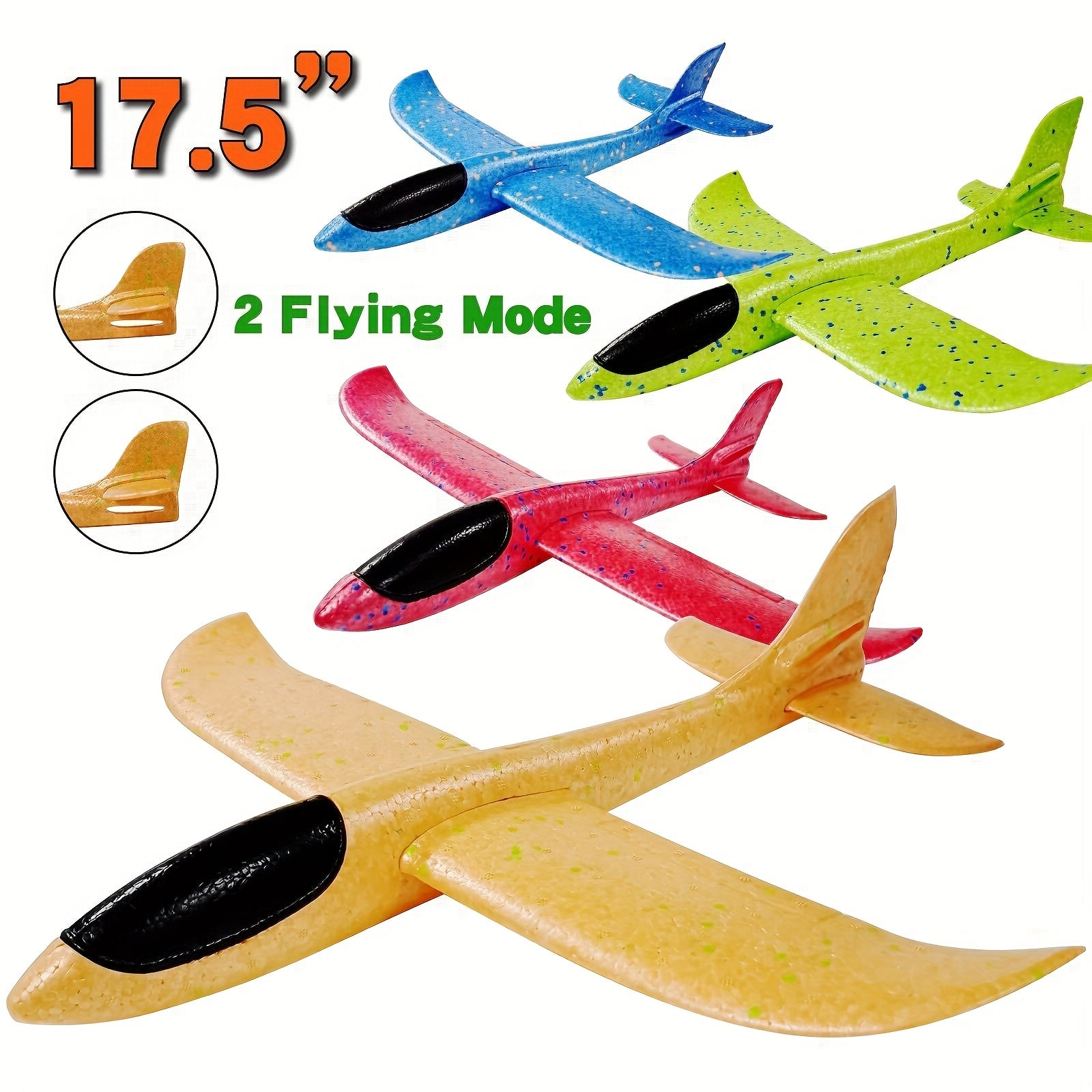 4 6pcs Airplane/flying Toy, 17.5-inch Large Throwing Foam Plane/glider, 2 Flying Modes, Birthday Gift 3 4 5 6 7 8 9 10 11 12-year-old Boy, Outdoor Sports Game Toys