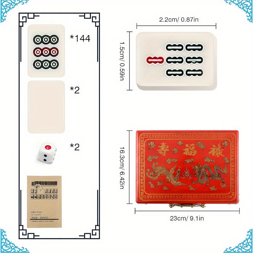 Classic Ivory Chinese Mahjong Set with 146 Tiles, Durable Vinyl Case, Wind Indicator & Dice - Traditional Gameplay, Family Edition, Best for Christmas, Perfect for Thanksgiving
